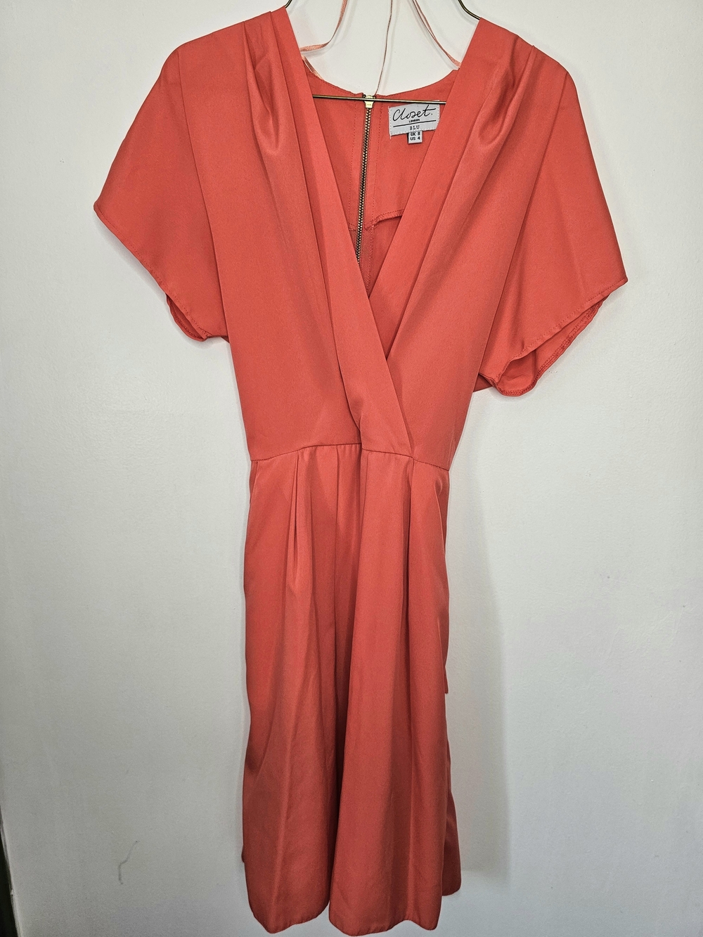 Closet London Coral Wrap Dress Size US 4 UK 8 Faux Wrap Tie Waist Midi